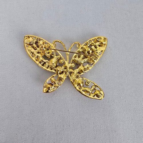 Vintage Rhinestone Butterfly Brooch Aurora Borealis Pin