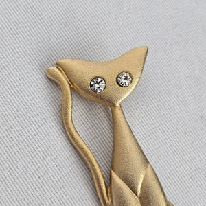Retro Atomic Style Cat Brooch with Rhinestone Eyes