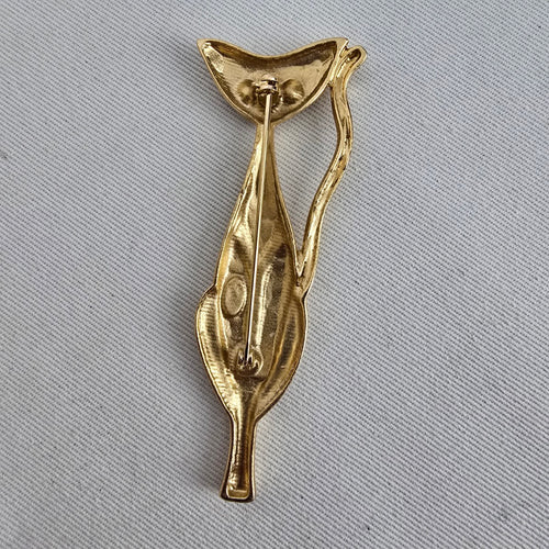 Retro Atomic Style Cat Brooch with Rhinestone Eyes