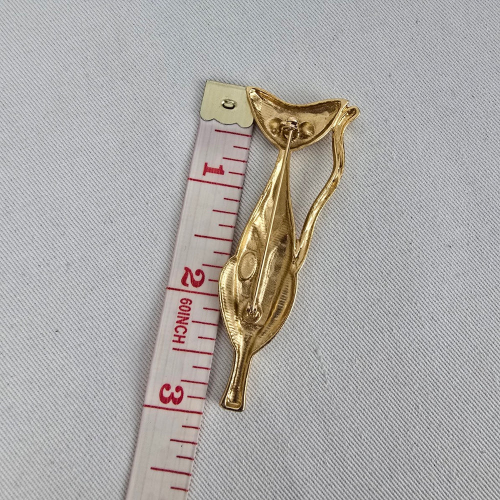 Retro Atomic Style Cat Brooch with Rhinestone Eyes