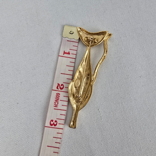 Retro Atomic Style Cat Brooch with Rhinestone Eyes