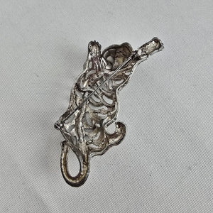 Vintage Silver Tone Leopard Brooch Aurora Borealis Rhinestones