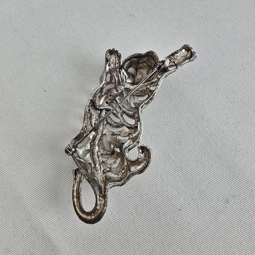 Vintage Silver Tone Leopard Brooch Aurora Borealis Rhinestones