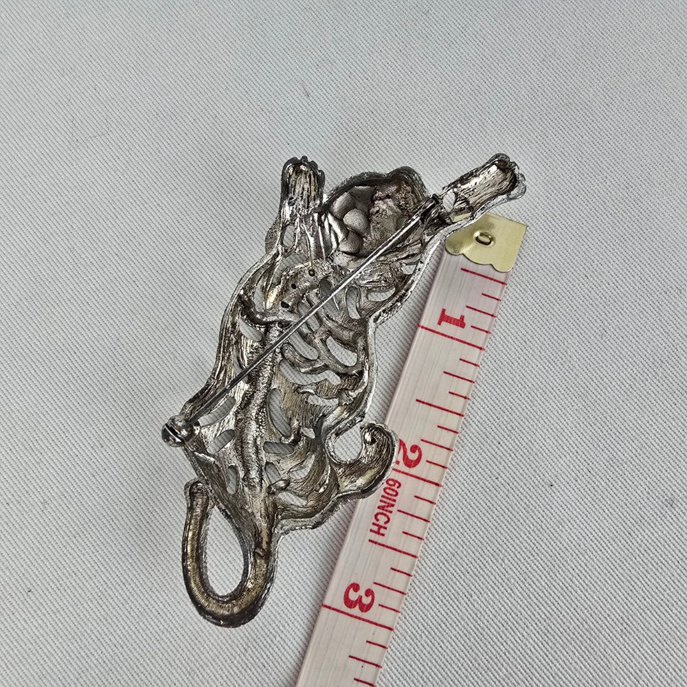 Vintage Silver Tone Leopard Brooch Aurora Borealis Rhinestones