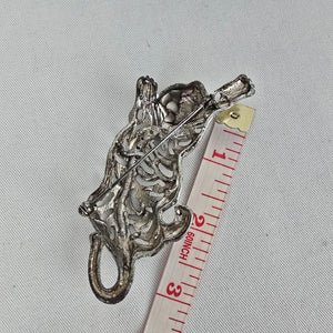 Vintage Silver Tone Leopard Brooch Aurora Borealis Rhinestones