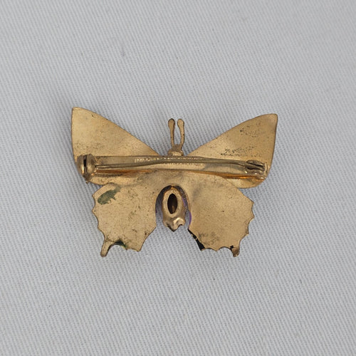 Vintage Czechoslovakia Butterfly Brooch Purple Enamel Rhinestone Pin