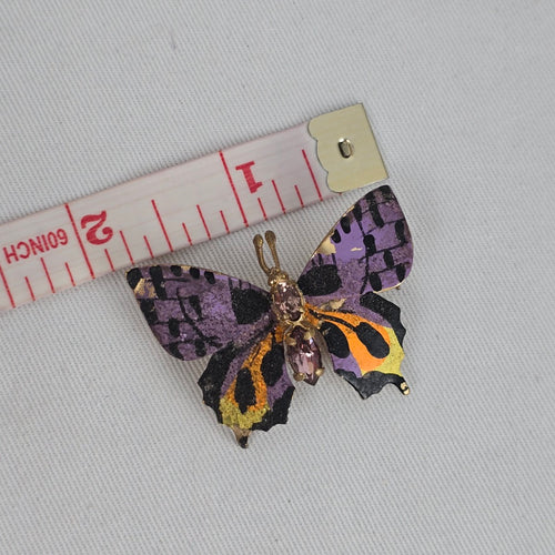 Vintage Czechoslovakia Butterfly Brooch Purple Enamel Rhinestone Pin