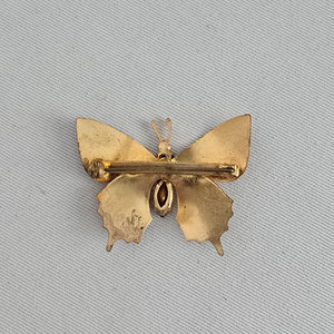 Vintage Butterfly Brooch Hand Painted Enamel Rhinestone Pin