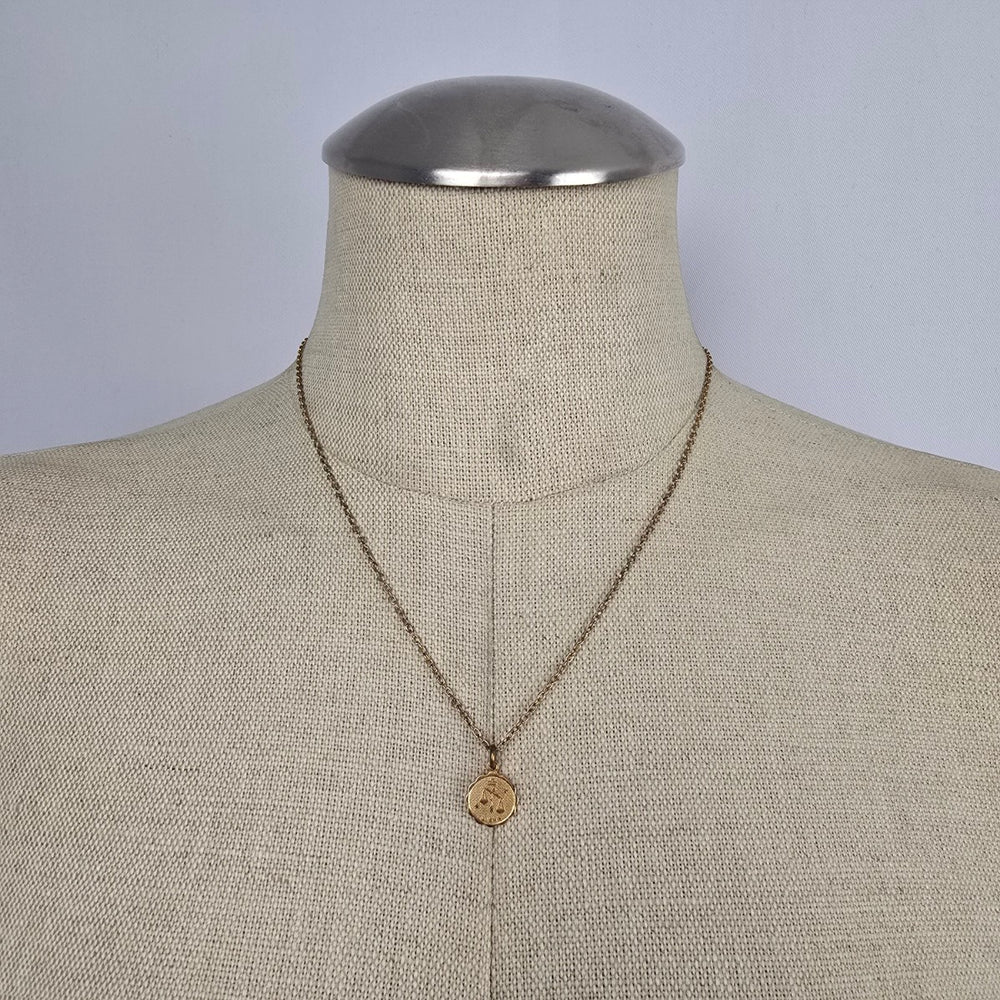 Vintage Libra Zodiac Necklace Gold Tone Astrology Pendant