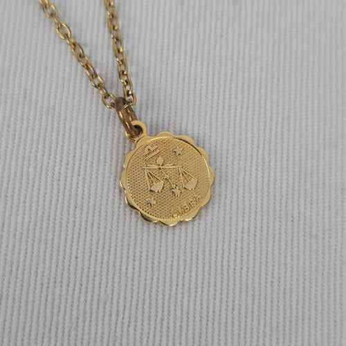Vintage Libra Zodiac Necklace Gold Tone Astrology Pendant