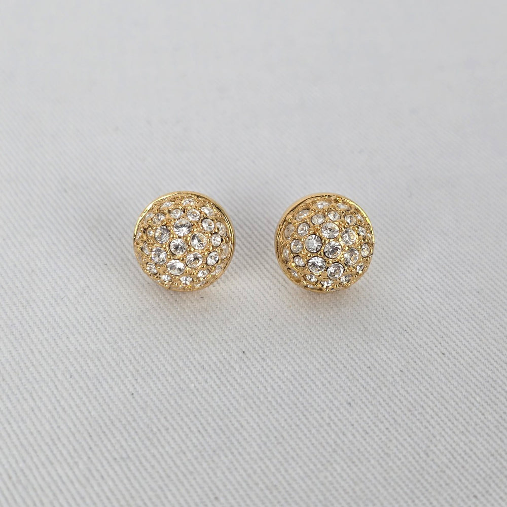 Vintage Swarovski Gold Tone Crystal Pavé Dome Stud Earrings
