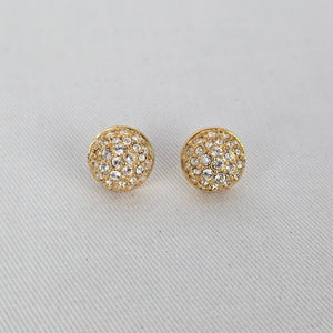 Vintage Swarovski Gold Tone Crystal Pavé Dome Stud Earrings