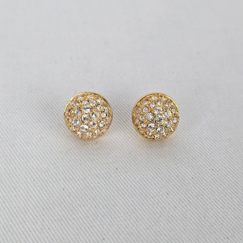 Vintage Swarovski Gold Tone Crystal Pavé Dome Stud Earrings