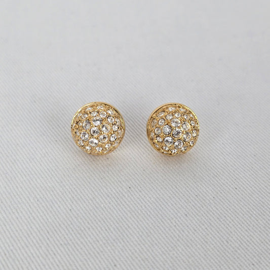 Vintage Swarovski Gold Tone Crystal Pavé Dome Stud Earrings