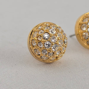 Vintage Swarovski Gold Tone Crystal Pavé Dome Stud Earrings