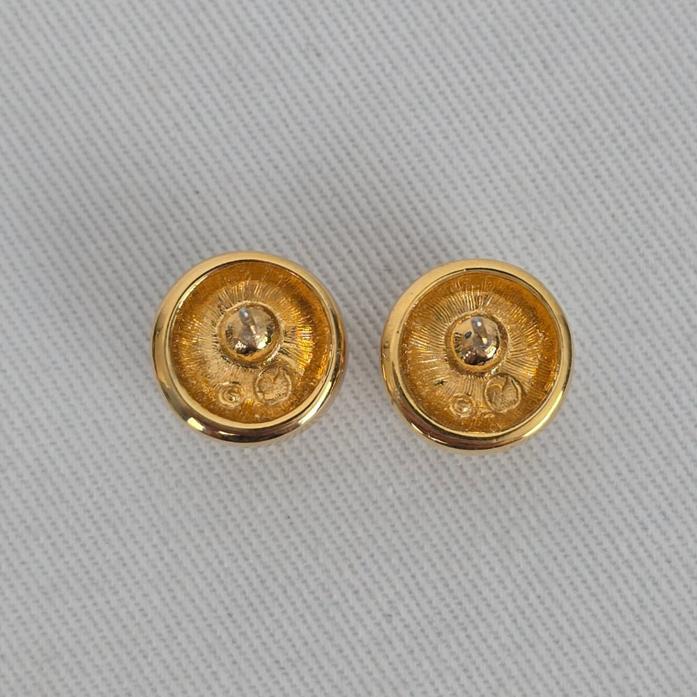 Vintage Swarovski Gold Tone Crystal Pavé Dome Stud Earrings