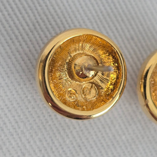 Vintage Swarovski Gold Tone Crystal Pavé Dome Stud Earrings