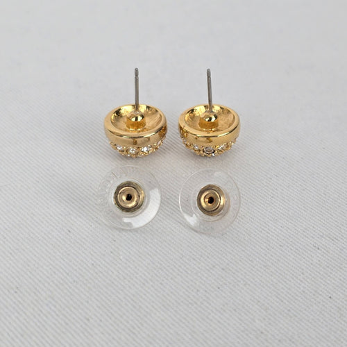 Vintage Swarovski Gold Tone Crystal Pavé Dome Stud Earrings