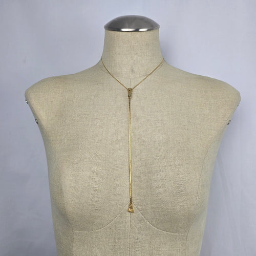 Vintage Zipper Adjustable Gold Tone Bolo Necklace