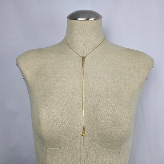 Vintage Zipper Adjustable Gold Tone Bolo Necklace