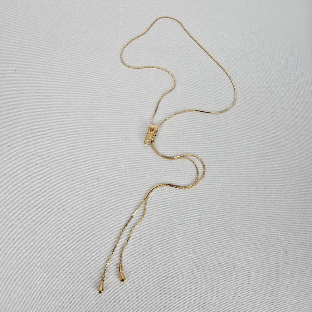 Vintage Zipper Adjustable Gold Tone Bolo Necklace