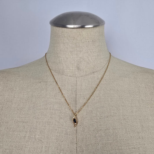 Vintage Gold Tone Blue Crystal Pendant Necklace