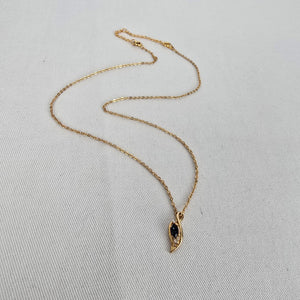 Vintage Gold Tone Blue Crystal Pendant Necklace