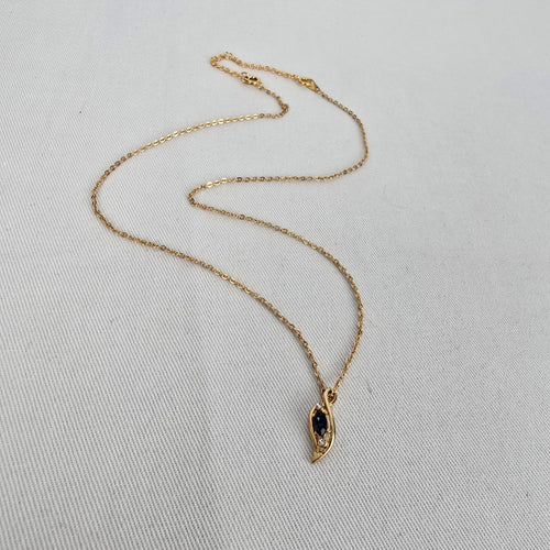 Vintage Gold Tone Blue Crystal Pendant Necklace