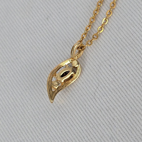 Vintage Gold Tone Blue Crystal Pendant Necklace