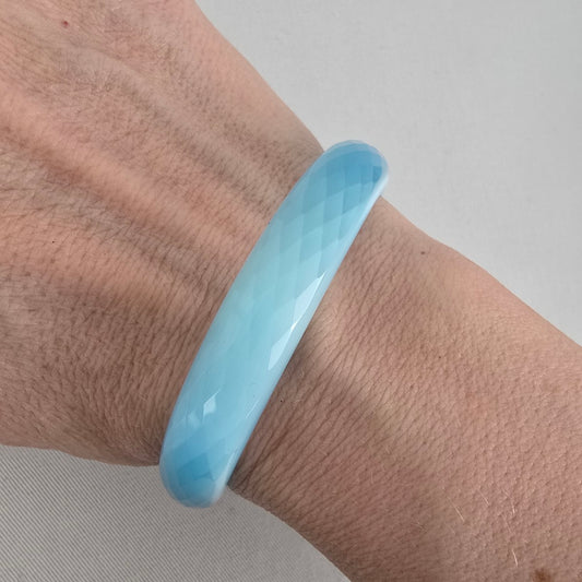 Vintage Faceted Aqua Glass Bangle Bracelet