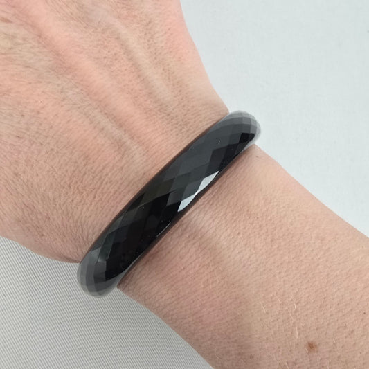 Vintage Faceted Black Crystal Glass Bangle Bracelet