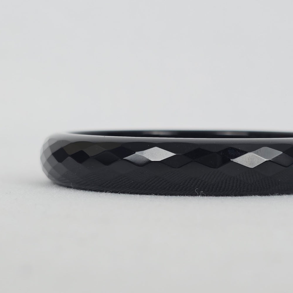 Vintage Faceted Black Crystal Glass Bangle Bracelet