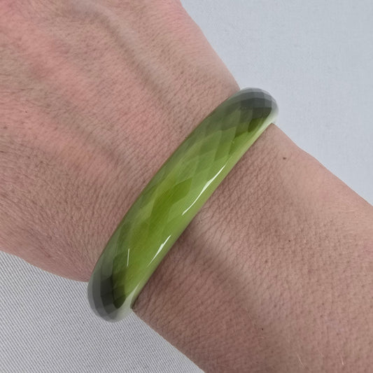 Vintage Faceted Green Crystal Glass Bangle Bracelet