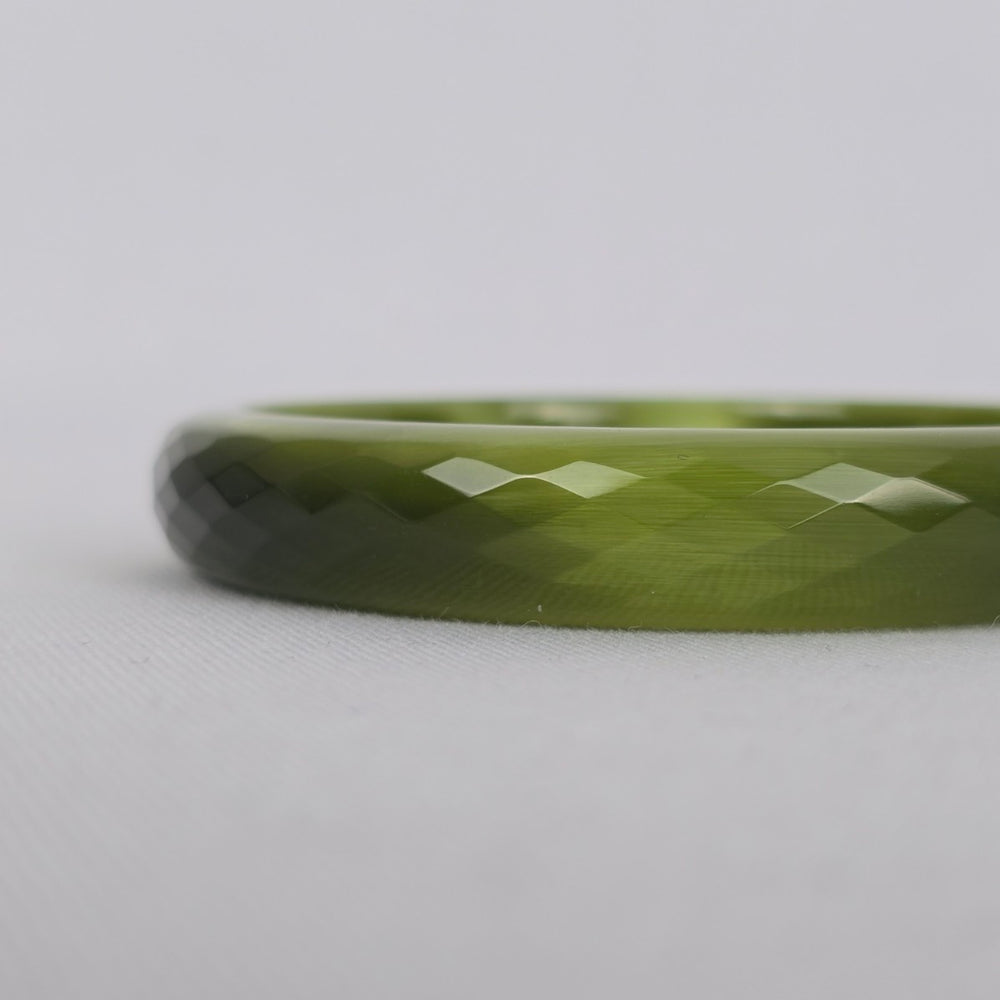 Vintage Faceted Green Crystal Glass Bangle Bracelet