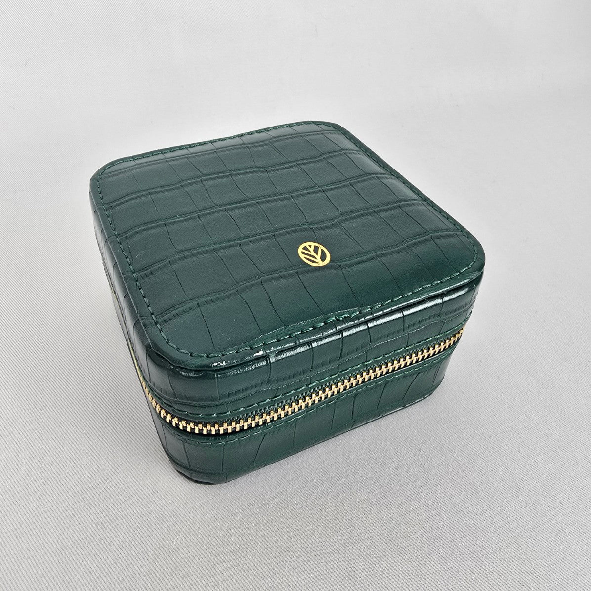 Emerald Green Croc Embossed Travel Jewelry Case