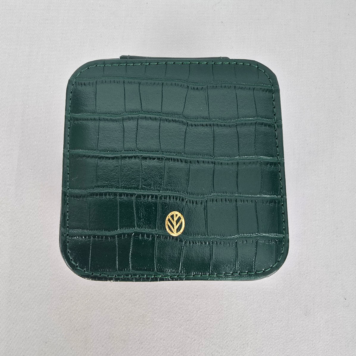 Emerald Green Croc Embossed Travel Jewelry Case
