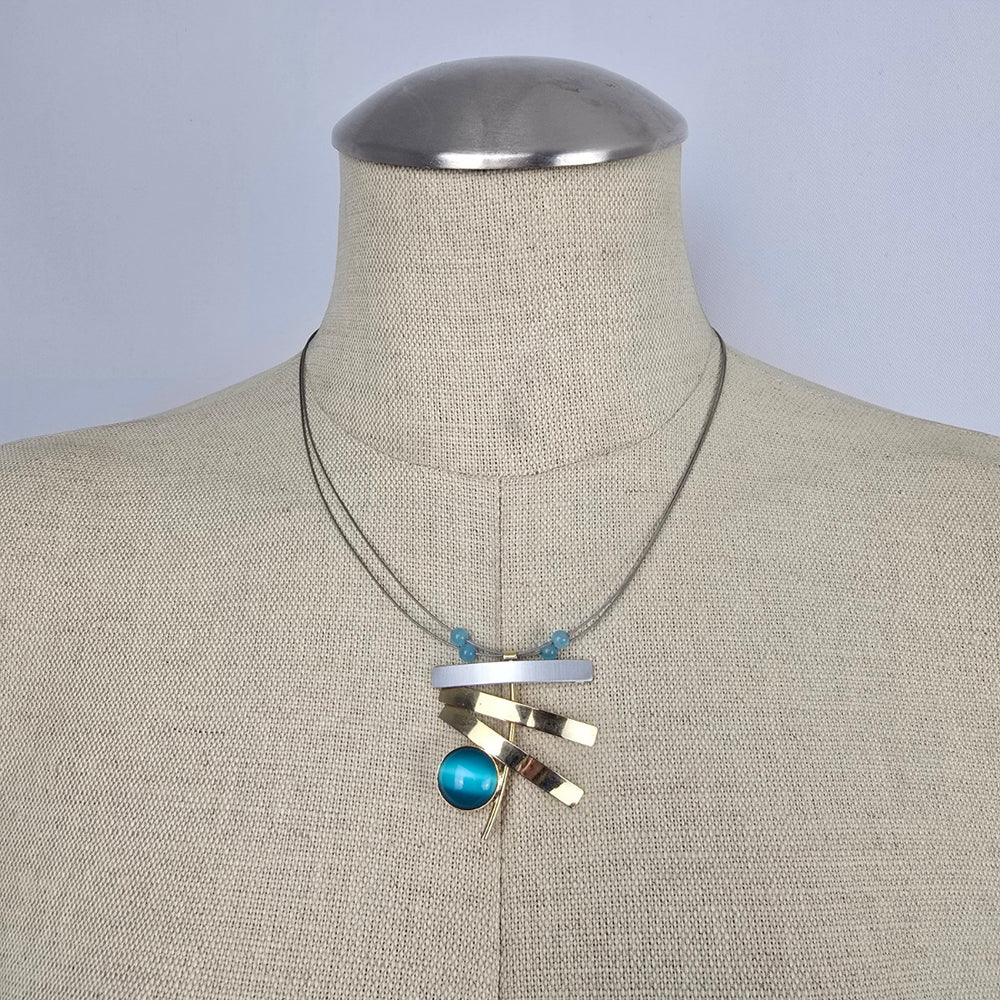 Y2K POLY Abstract Turquoise Pendant Wire Necklace