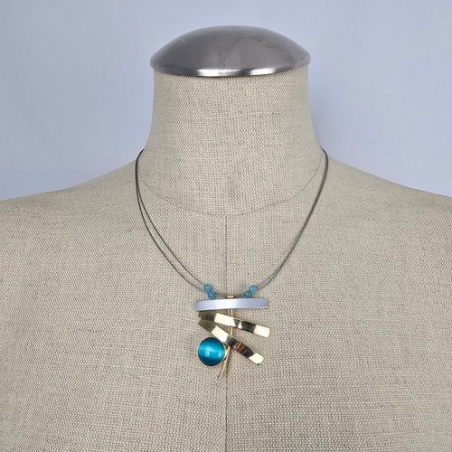 Y2K POLY Abstract Turquoise Pendant Wire Necklace