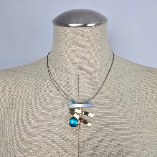 Y2K POLY Abstract Turquoise Pendant Wire Necklace