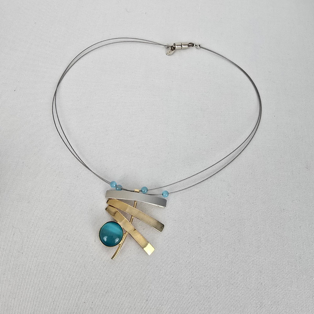Y2K POLY Abstract Turquoise Pendant Wire Necklace