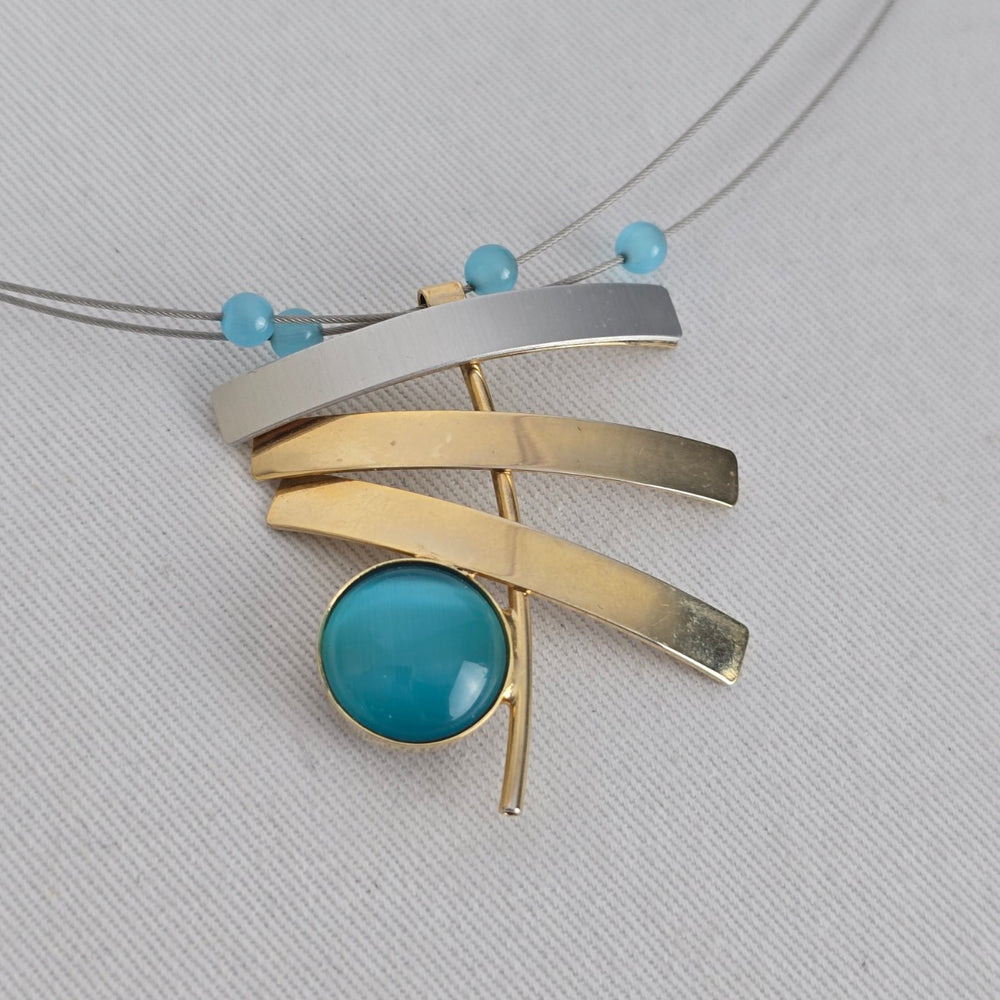 Y2K POLY Abstract Turquoise Pendant Wire Necklace