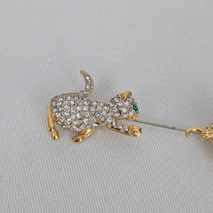 Fifth Avenue Whimsical Crystal Cat Chasing Mouse Brooch