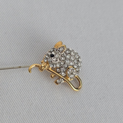 Fifth Avenue Whimsical Crystal Cat Chasing Mouse Brooch