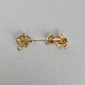 Fifth Avenue Whimsical Crystal Cat Chasing Mouse Brooch