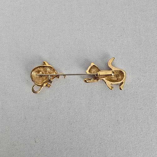Fifth Avenue Whimsical Crystal Cat Chasing Mouse Brooch