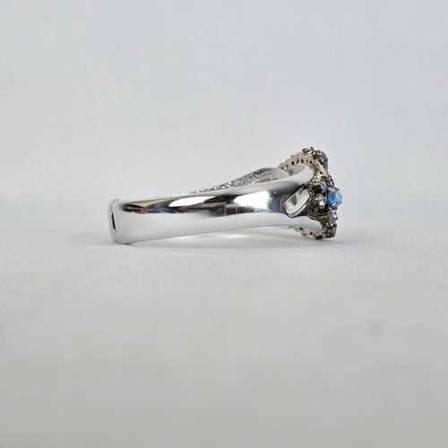 Vintage Aurora Borealis Rhinestone Hinged Cuff Bracelet – Silver Tone Glam