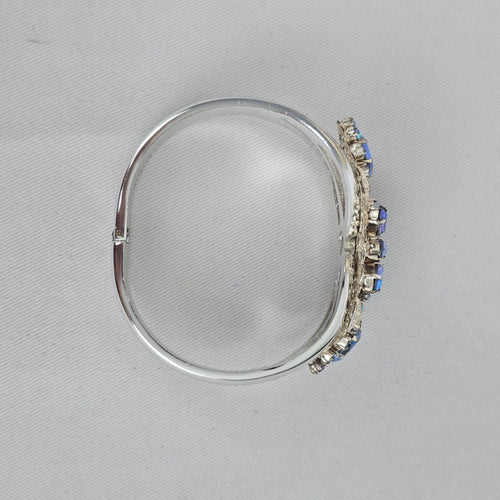 Vintage Aurora Borealis Rhinestone Hinged Cuff Bracelet – Silver Tone Glam