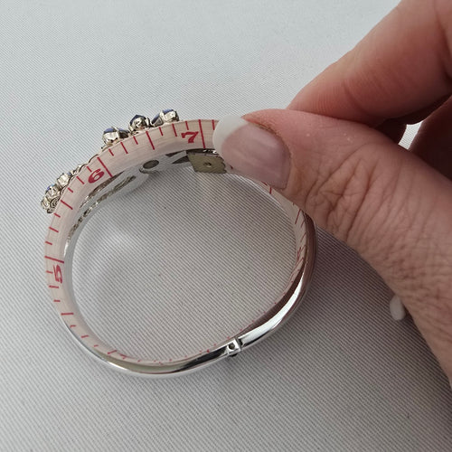 Vintage Aurora Borealis Rhinestone Hinged Cuff Bracelet – Silver Tone Glam