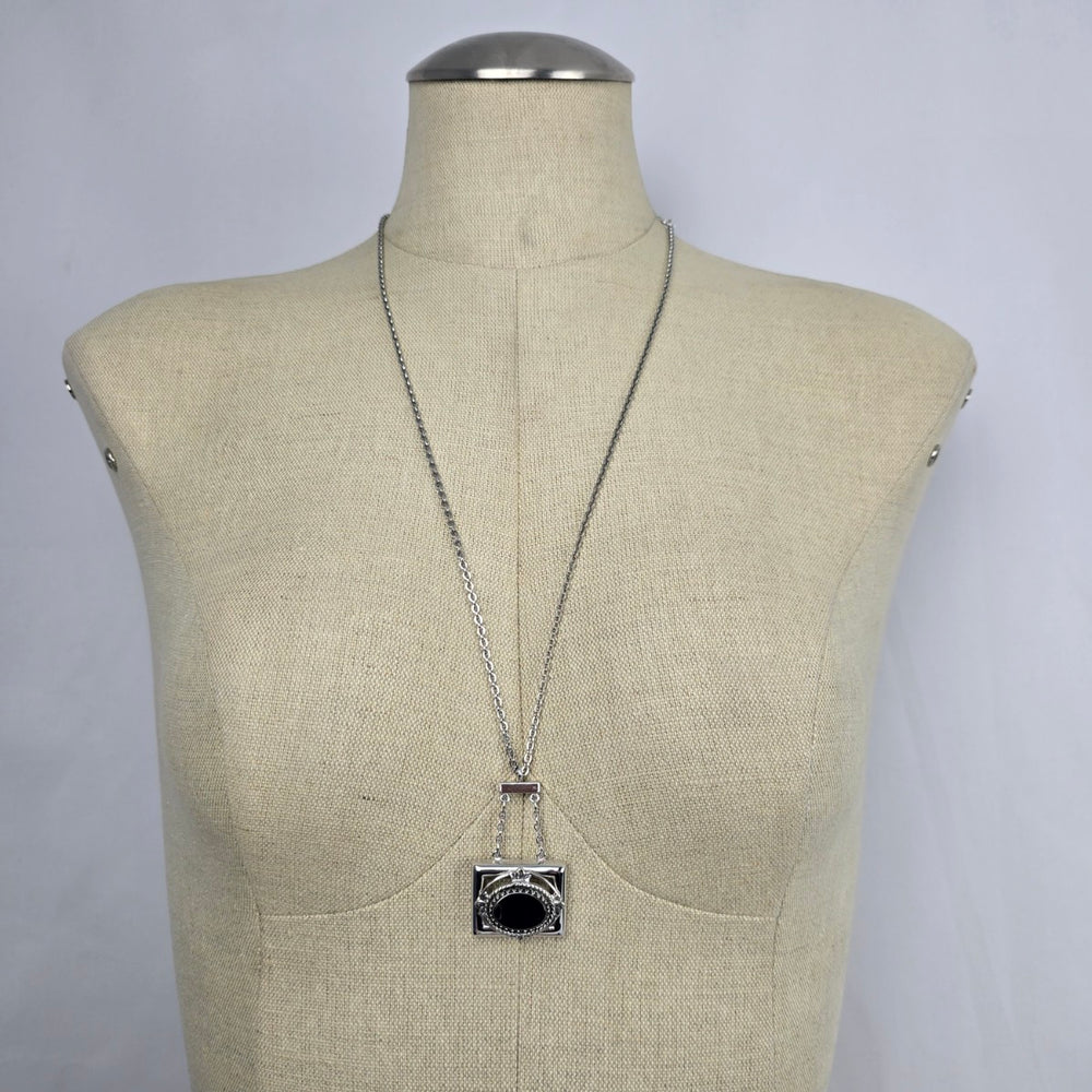 Whiting & Davis Silver Tone Geometric Pendant Necklace Art Deco Style