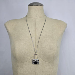 Whiting & Davis Silver Tone Geometric Pendant Necklace Art Deco Style